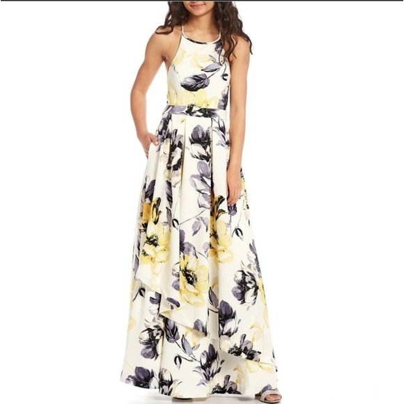 Xtraordinary Dresses & Skirts - NWT Xtraordinary Formal Dress Sz 5 White Yellow Gray Floral High Neck Maxi Tiers